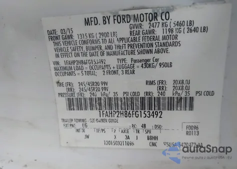 2015 Ford Taurus Sel z USA, uszkodzony, nr VIN 1FAHP2H86FG153492